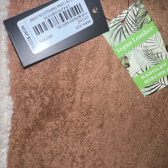 Badgley Mischka Fur Border Satchel Tan Vegan Leather - Picture 6 of 6